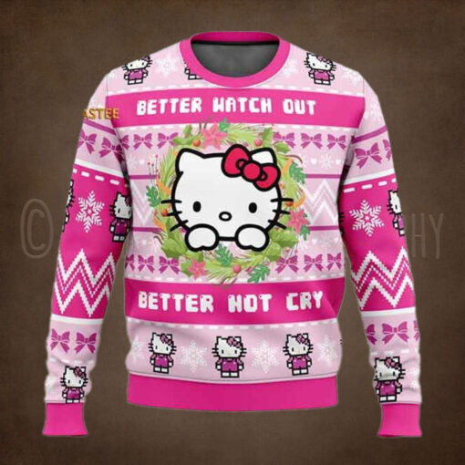 Hello Kitty Better Watch Out Better Not Cry Christmas Holiday Ugly Sweater
