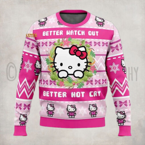Hello Kitty Better Watch Out Better Not Cry Christmas Holiday Ugly Sweater