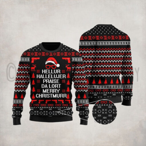 Hellur Hallelujer Praise Da Lort Merry Ugly Christmas Sweater