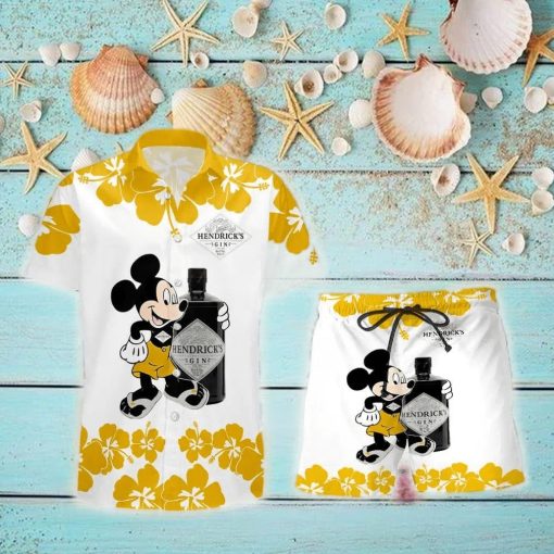 Hendrick’s Gin Mickey Mouse Hibicus Flower Gift Hawaiian Set Shirt