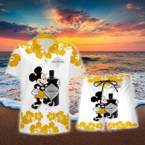 Hendrick’s Gin Mickey Mouse Hibicus Flower Gift Hawaiian Set Shirt