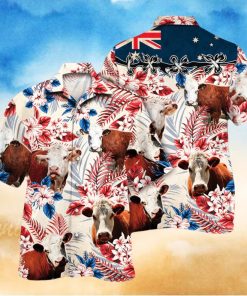 Hereford Cattle Australian Flag Hawaiian Flowers All Over Printed 3D Hawaiian Shirt