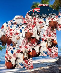 Hereford Cattle Australian Flag Hawaiian Flowers All Over Printed 3D Hawaiian Shirt