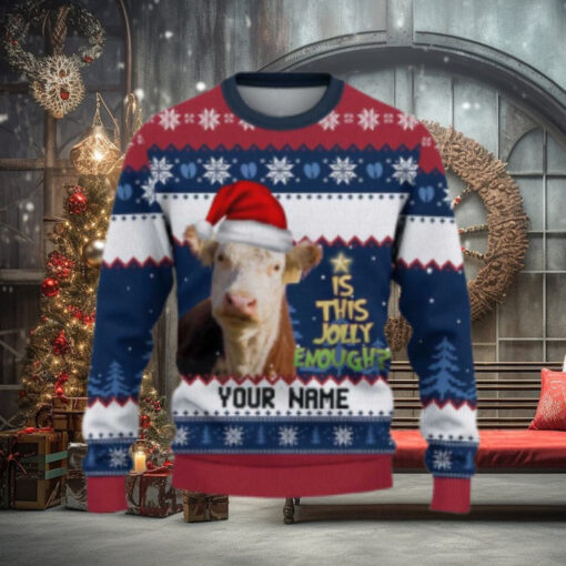 Hereford Is This Jolly Enough Ugly Sweater Xmas, Custom Cow Ugly Sweatshirt Gift For Farmer Cow Lover