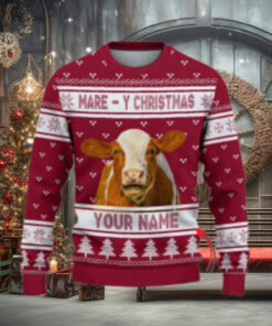 Hereford Mare Y Christmas Ugly Sweater Xmas, Custom Cow Ugly Sweatshirt Gift For Farmer Cow Lover