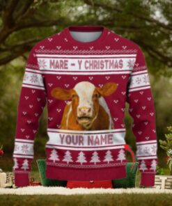 Hereford Mare Y Christmas Ugly Sweater Xmas, Custom Cow Ugly Sweatshirt Gift For Farmer Cow Lover