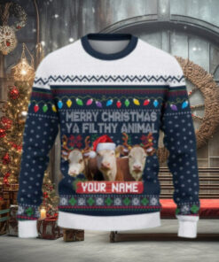 Hereford Merry Christmas Ugly Sweater Xmas, Custom Cow Ugly Sweatshirt Gift For Farmer Cow Lover