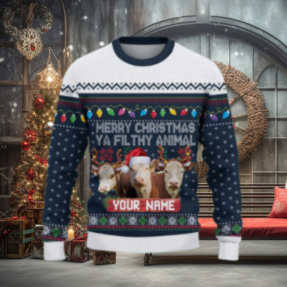 Hereford Merry Christmas Ugly Sweater Xmas, Custom Cow Ugly Sweatshirt Gift For Farmer Cow Lover Hereford Merry Christmas Ugly Sweater Xmas, Custom Cow Ugly Sweatshirt Gift For Farmer Cow Lover