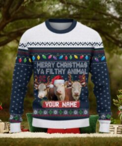 Hereford Merry Christmas Ugly Sweater Xmas, Custom Cow Ugly Sweatshirt Gift For Farmer Cow Lover