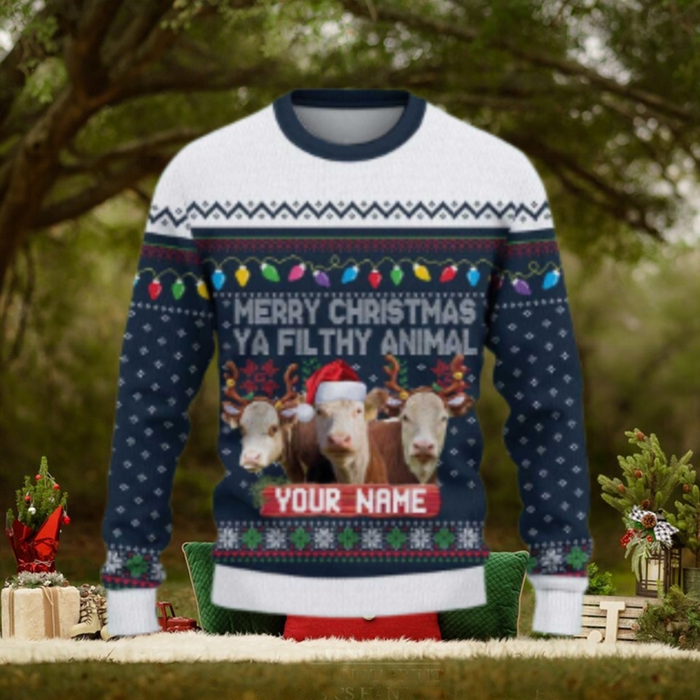 Hereford Merry Christmas Ugly Sweater Xmas, Custom Cow Ugly Sweatshirt Gift For Farmer Cow Lover Hereford Merry Christmas Ugly Sweater Xmas, Custom Cow Ugly Sweatshirt Gift For Farmer Cow Lover