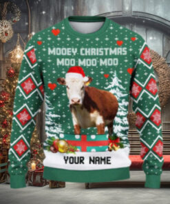 Hereford Moo Moo Moo Ugly Sweater Xmas, Custom Cow Ugly Sweatshirt Gift For Farmer Cow Lover