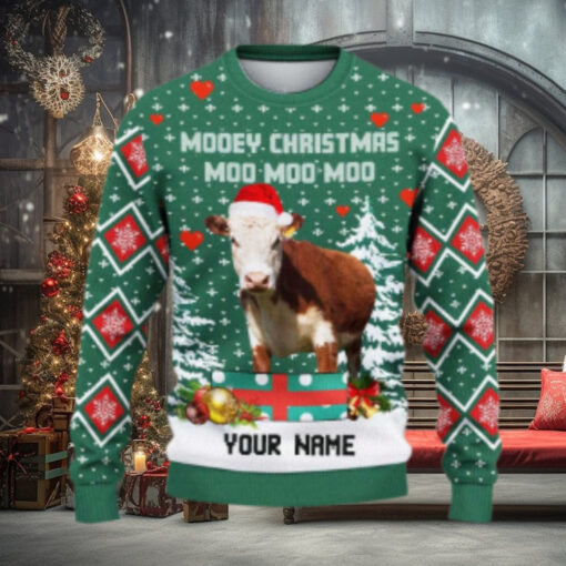 Hereford Moo Moo Moo Ugly Sweater Xmas, Custom Cow Ugly Sweatshirt Gift For Farmer Cow Lover