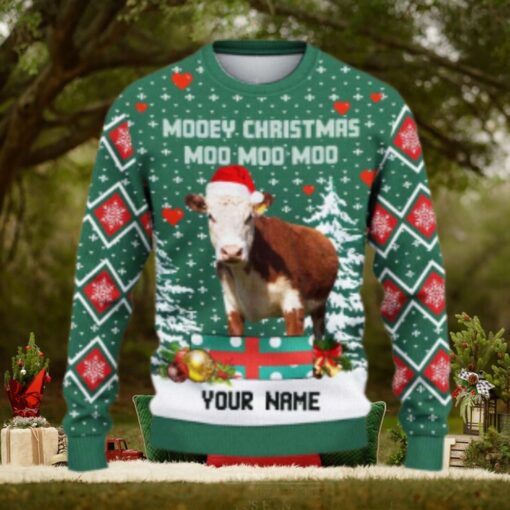 Hereford Moo Moo Moo Ugly Sweater Xmas, Custom Cow Ugly Sweatshirt Gift For Farmer Cow Lover