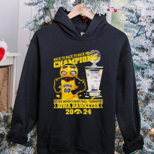 Herky the Hawk mascot Iowa Hawkeyes back to back to back Champions 2024 hoodie, sweater, longsleeve, shirt v-neck, t-shirt