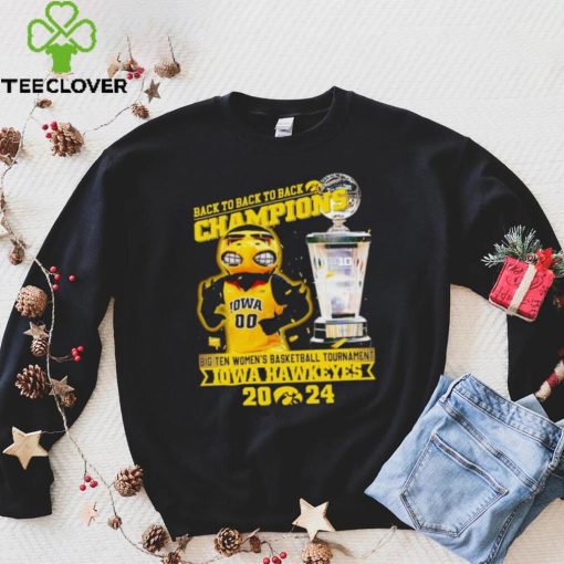 Herky the Hawk mascot Iowa Hawkeyes back to back to back Champions 2024 hoodie, sweater, longsleeve, shirt v-neck, t-shirt