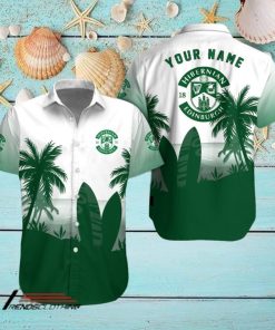 Hibernian FC Palm Tree Surfboard Personalized Name Button Shirt