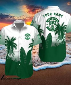 Hibernian FC Palm Tree Surfboard Personalized Name Button Shirt