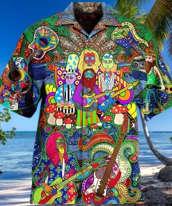 Hippie Music Electric Guitar Color Gifts Clothes Hawaiian Shirt