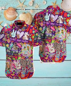 Hippie Peace Bunny Love Easter Day Hawaiian Shirt Aloha Casual Shirt For Men And Women