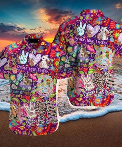 Hippie Peace Bunny Love Easter Day Hawaiian Shirt Aloha Casual Shirt For Men And Women