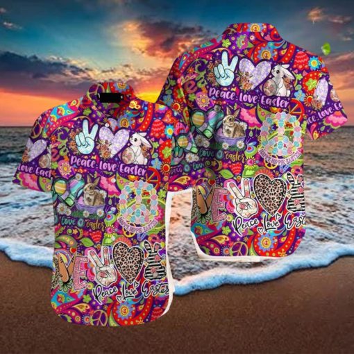 Hippie Peace Bunny Love Easter Day Hawaiian Shirt Aloha Casual Shirt For Men And Women