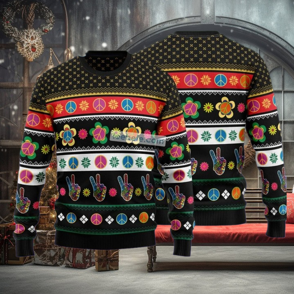 Hippie Peace Sign Ugly Christmas Sweater Hippie Peace Sign Ugly Christmas Sweater
