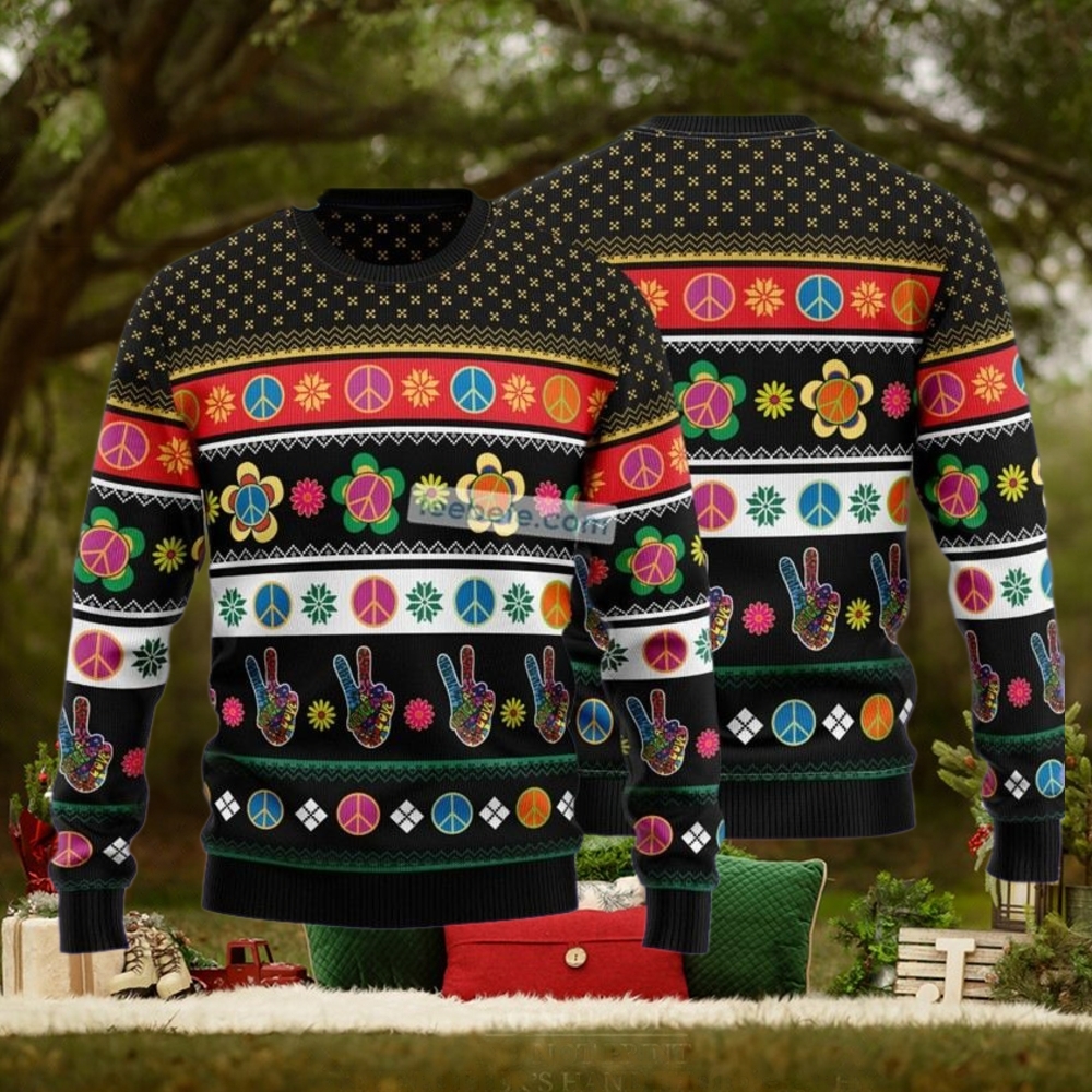 Hippie Peace Sign Ugly Christmas Sweater Hippie Peace Sign Ugly Christmas Sweater