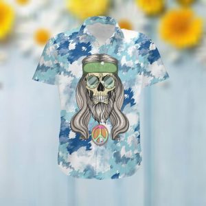 Hippie Skull Tie Dye Pattern Custom Name 3D Women Hawaiian Tropical Aloha Beach Button Up Shirt For Hippy Lovers