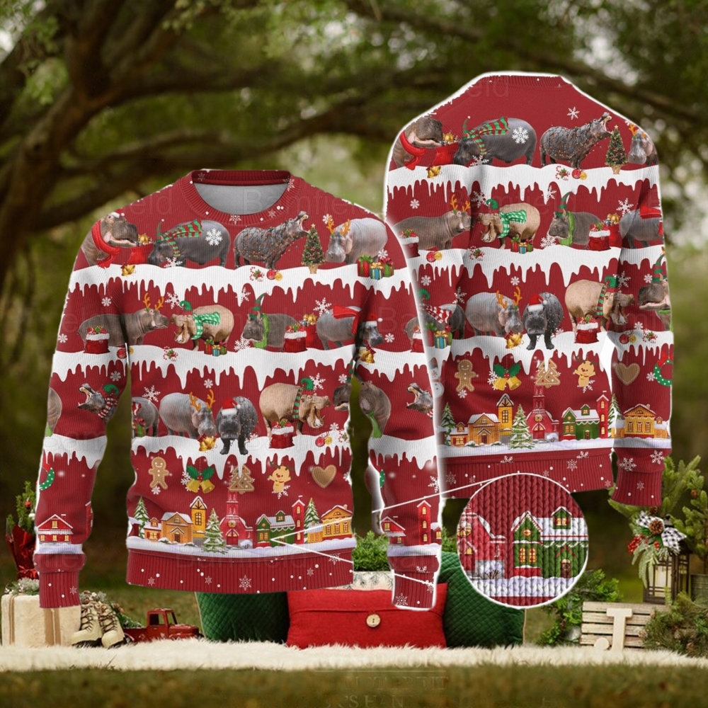 Hippo Ugly Christmas Sweater Men And Women Christmas Gift Sweater Hippo Ugly Christmas Sweater Men And Women Christmas Gift Sweater