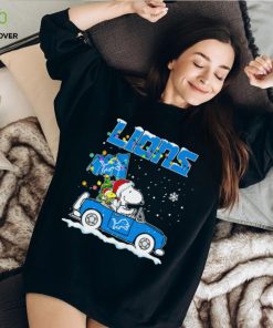 Happy Merry Christmas Snoopy drive a car Detroit Lions logo flag gift hoodie, sweater, longsleeve, shirt v-neck, t-shirt