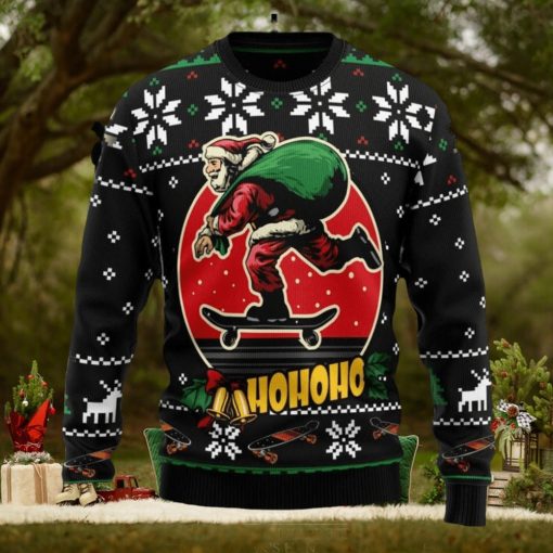 Ho Ho Ho Santa Claus Skateboard Ugly Christmas Sweater
