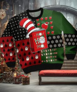 Ho Ho Ho Teacher With A Book Wearing Dr Seuss Hat And Christmas Pattern For Teachers On National Knitting Pattern Ugly Christmas Sweater