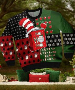 Ho Ho Ho Teacher With A Book Wearing Dr Seuss Hat And Christmas Pattern For Teachers On National Knitting Pattern Ugly Christmas Sweater