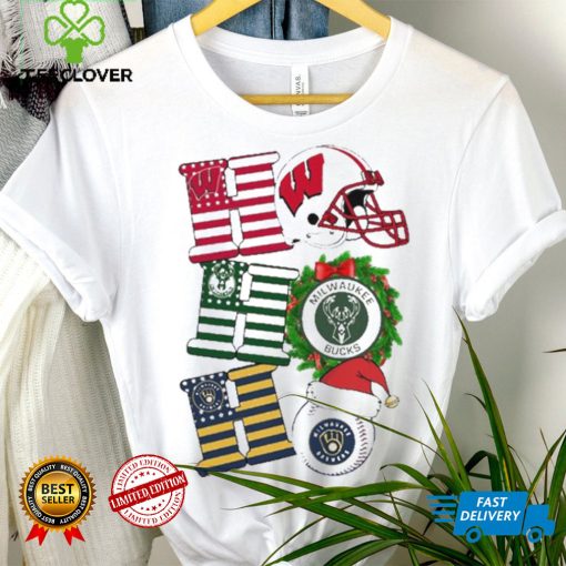 Ho Ho Ho Wisconsin Badgers, Milwaukee Bucks And Milwaukee Brewers Christmas Shirt