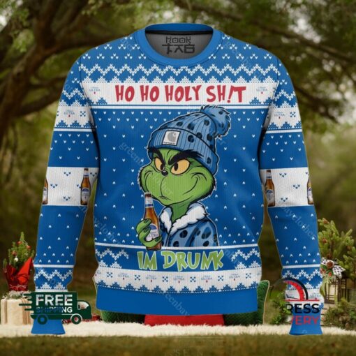 Ho Ho Holy Sh!t Im Drunk Michelob Ultra Grinch Ugly Christmas Sweater