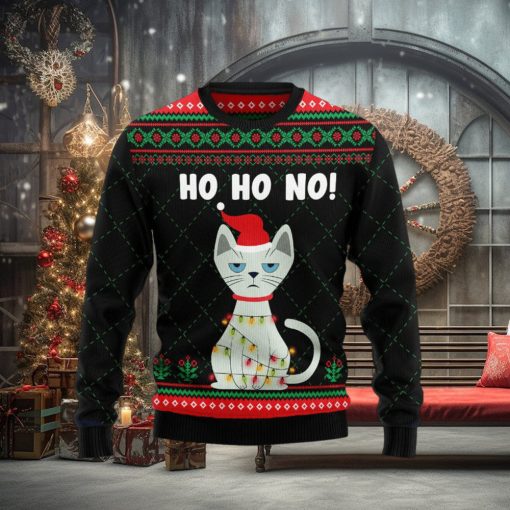 Ho Ho No Cute Cat Funny Ugly Christmas Sweater