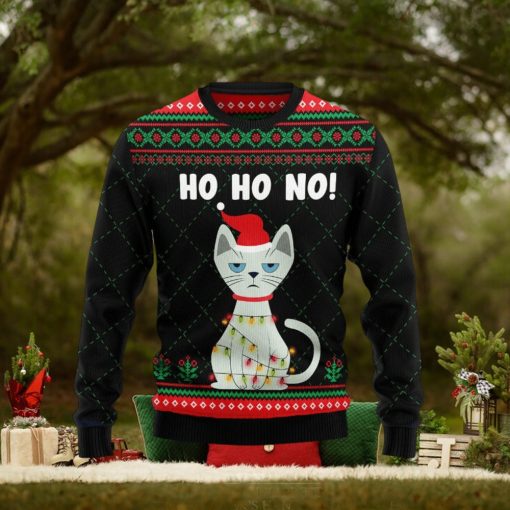 Ho Ho No Cute Cat Funny Ugly Christmas Sweater