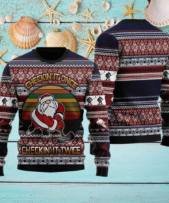 Hockey Checking It Once Checking It Twice Ugly Christmas Sweater