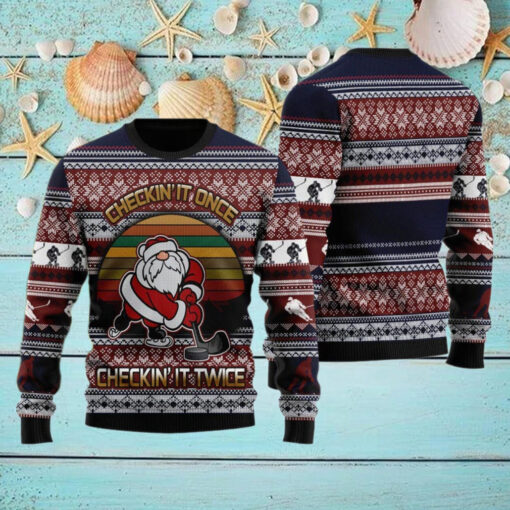 Hockey Checking It Once Checking It Twice Ugly Christmas Sweater