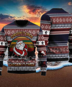 Hockey Checking It Once Checking It Twice Ugly Christmas Sweater