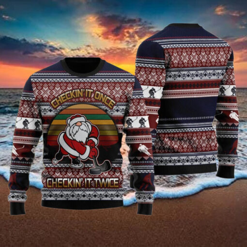 Hockey Checking It Once Checking It Twice Ugly Christmas Sweater