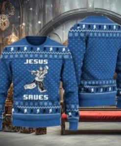 Hockey Jesus Saves Ugly Christmas Sweater