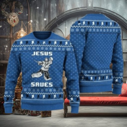 Hockey Jesus Saves Ugly Christmas Sweater