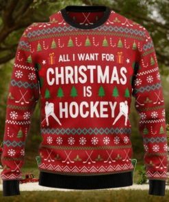 Hockey Ugly Christmas Sweater, All I Want For Christmas Is Hockey