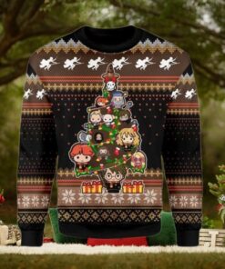 Hogwarts Characters Chibi With Christmas Tree Ugly Sweater