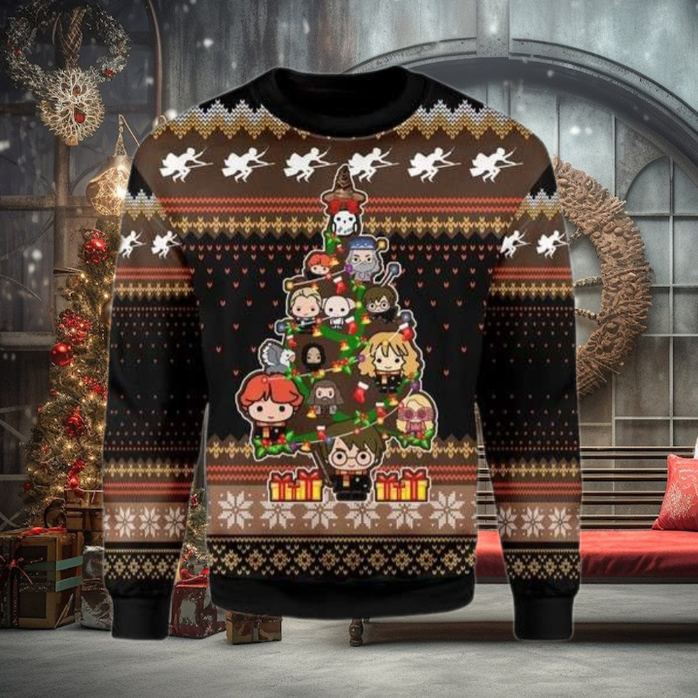 Hogwarts Characters Chibi With Christmas Tree Ugly Sweater Hogwarts Characters Chibi With Christmas Tree Ugly Sweater