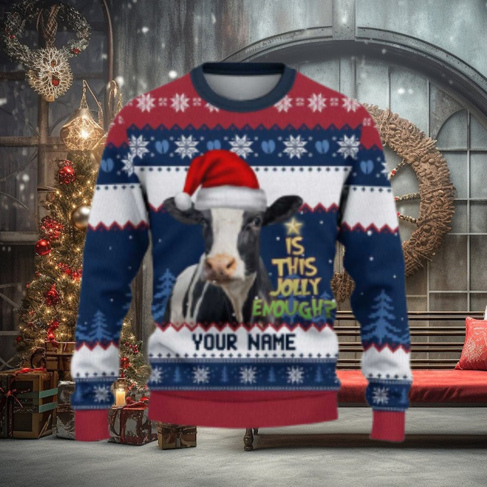 Holstein Cow Is This Jolly Enough Ugly Sweater Xmas, Custom Cow Ugly Sweatshirt Gift For Farmer Cow Lover Holstein Cow Is This Jolly Enough Ugly Sweater Xmas, Custom Cow Ugly Sweatshirt Gift For Farmer Cow Lover
