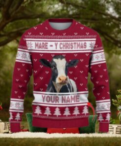 Holstein Cow Mare Y Christmas Ugly Sweater Xmas, Custom Cow Ugly Sweatshirt Gift For Farmer Cow Lover