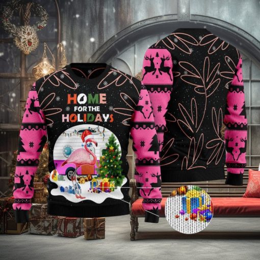 Home For The Holidays Flamingo Ugly Christmas Sweater