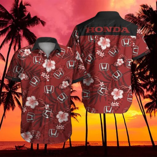 Honda Motor Dark Red Floral Tropical Hawaiian Shirt